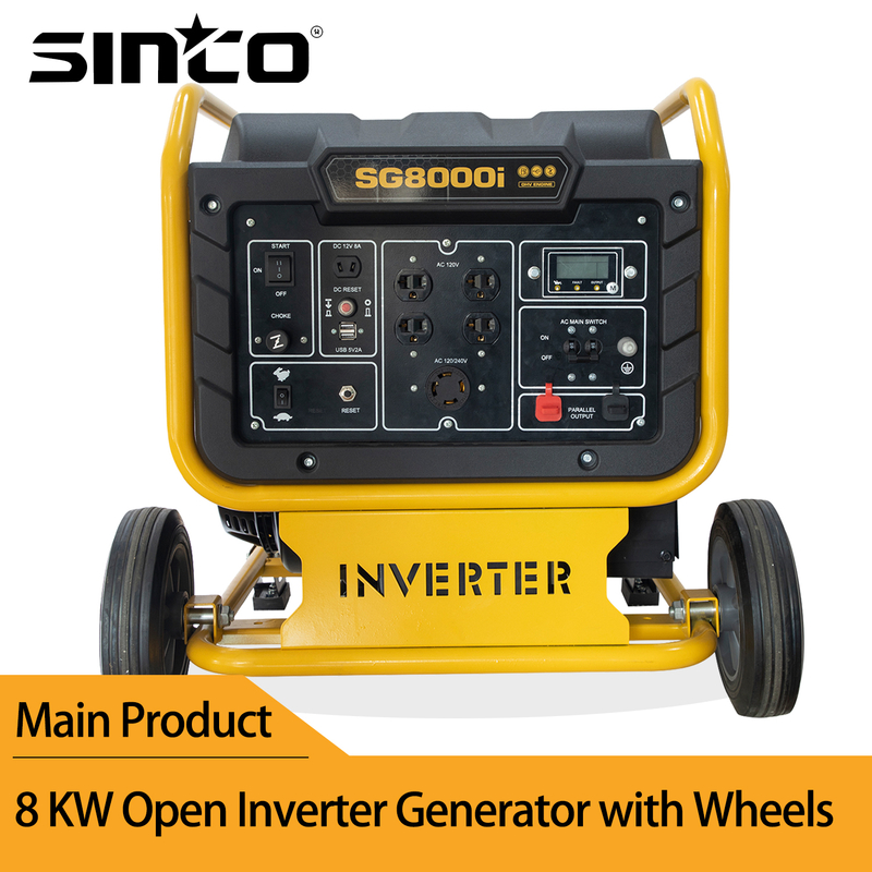 Sinco Brand 8kw Large Capacity Oil Tank Open Inverter Generator with